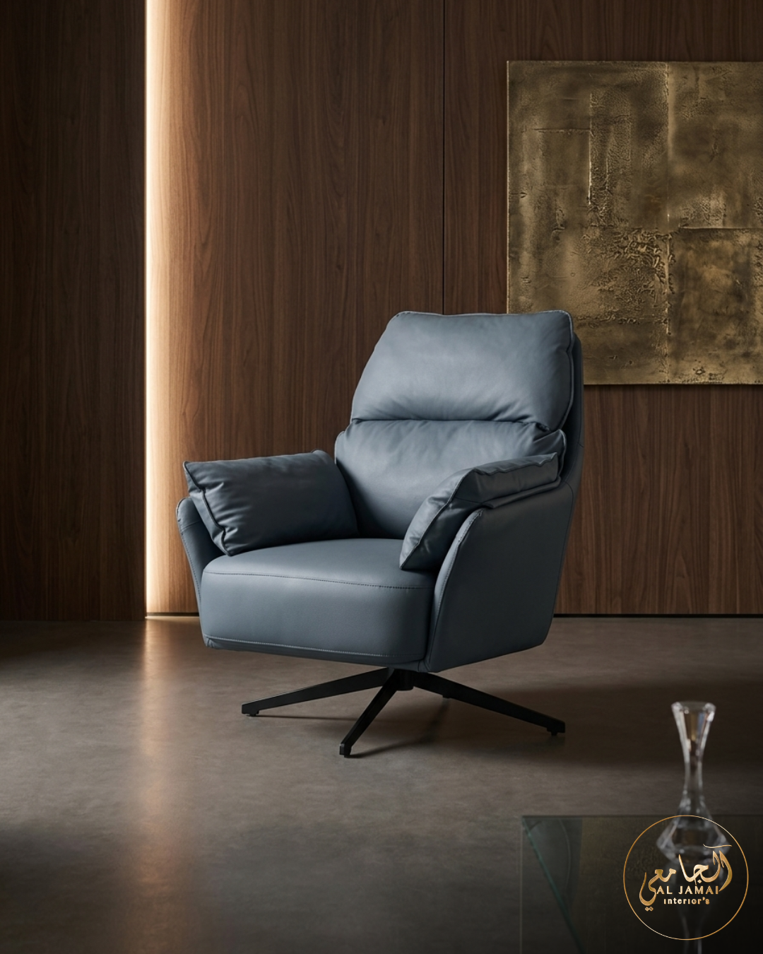 Fauteuil cuir bleu pivotant