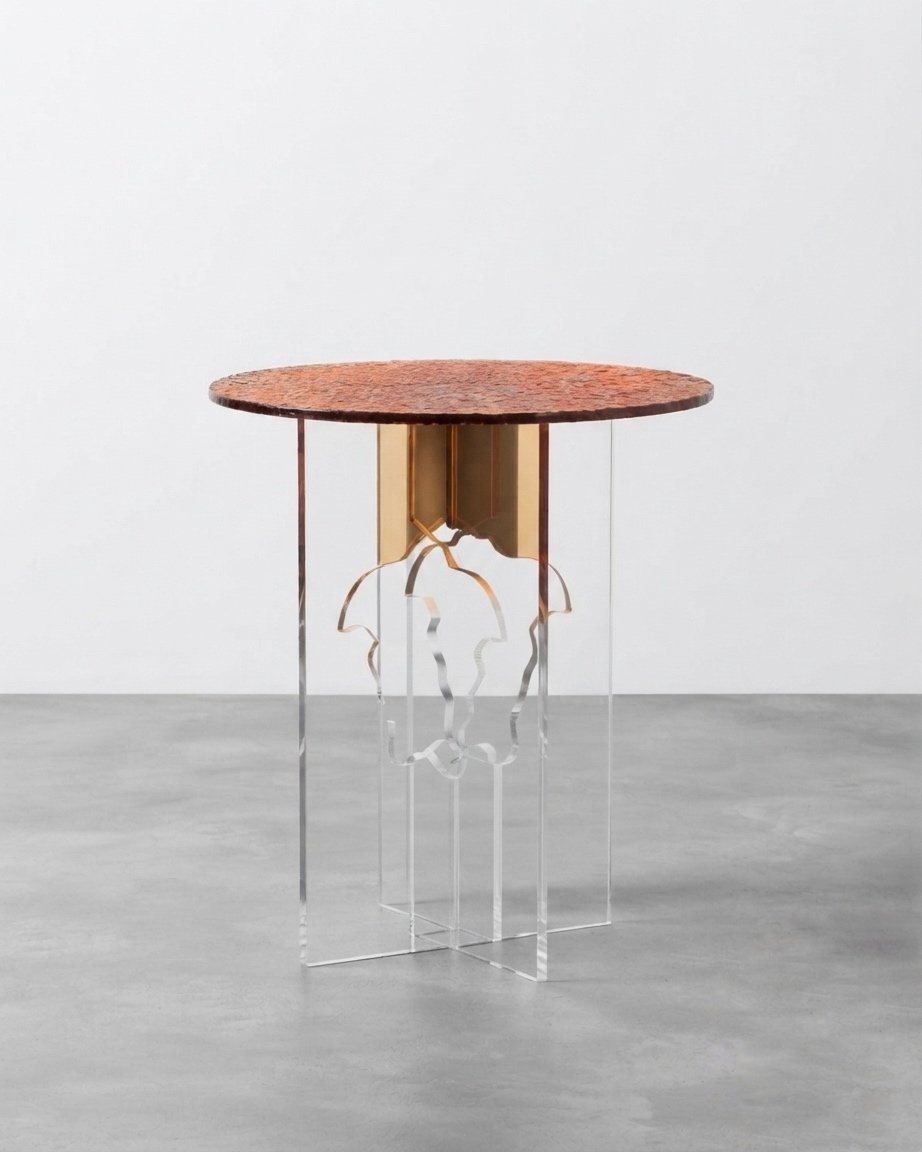 Table d'appoint plateau ambré socle acrylique