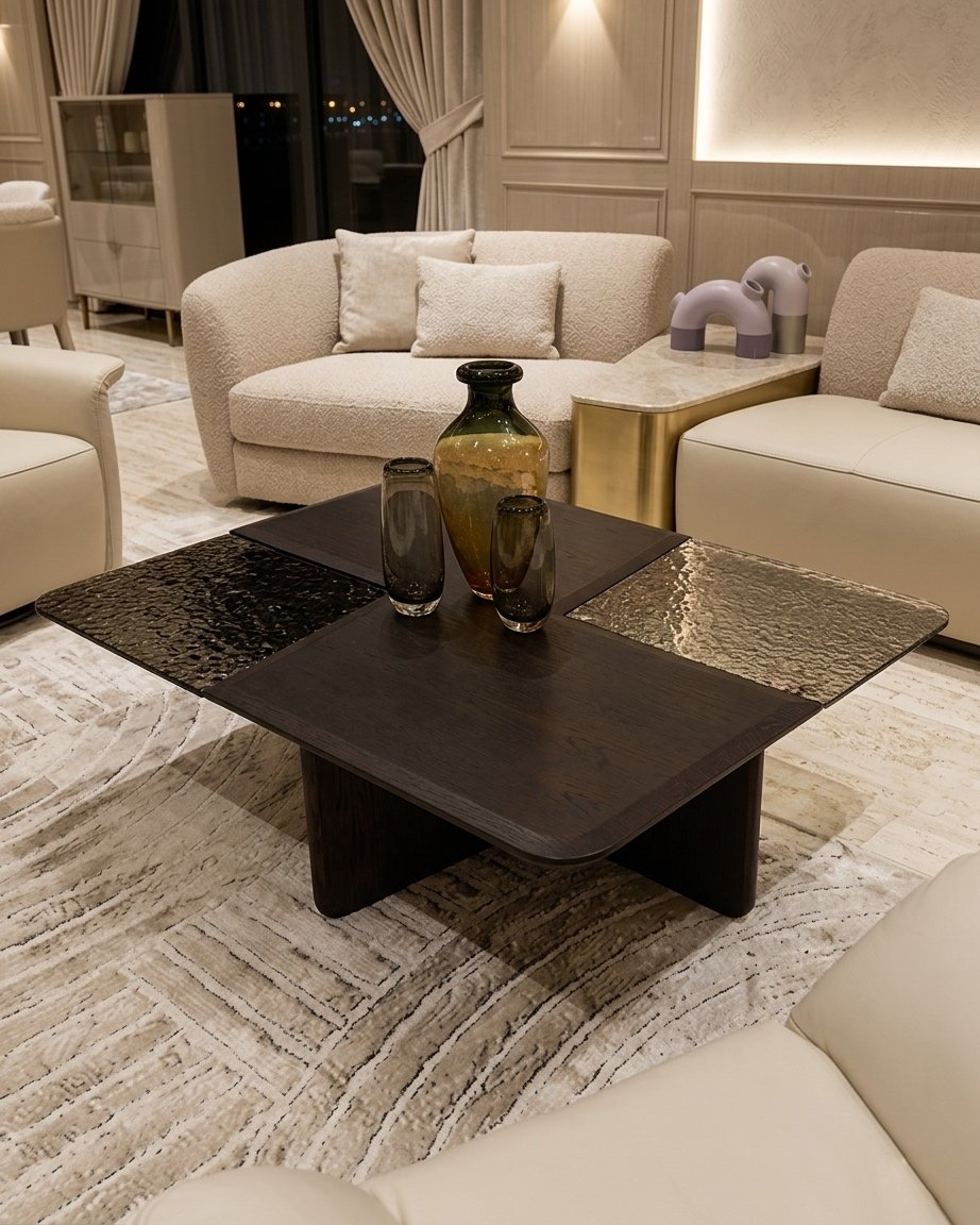 Table basse plateau pierre brillante