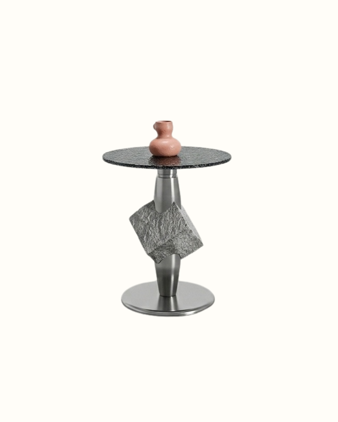 Table d'appoint sculpturale à cube texturé