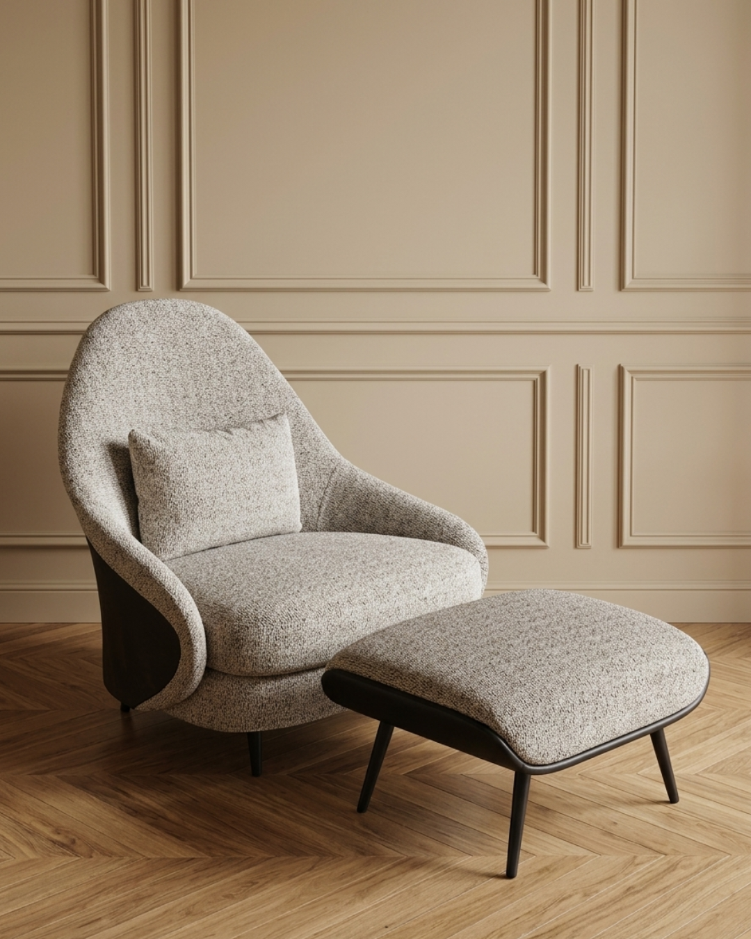 Fauteuil lounge crème avec repose-pieds
