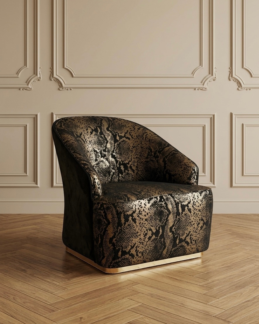 Fauteuil tissu texturé noir et doré