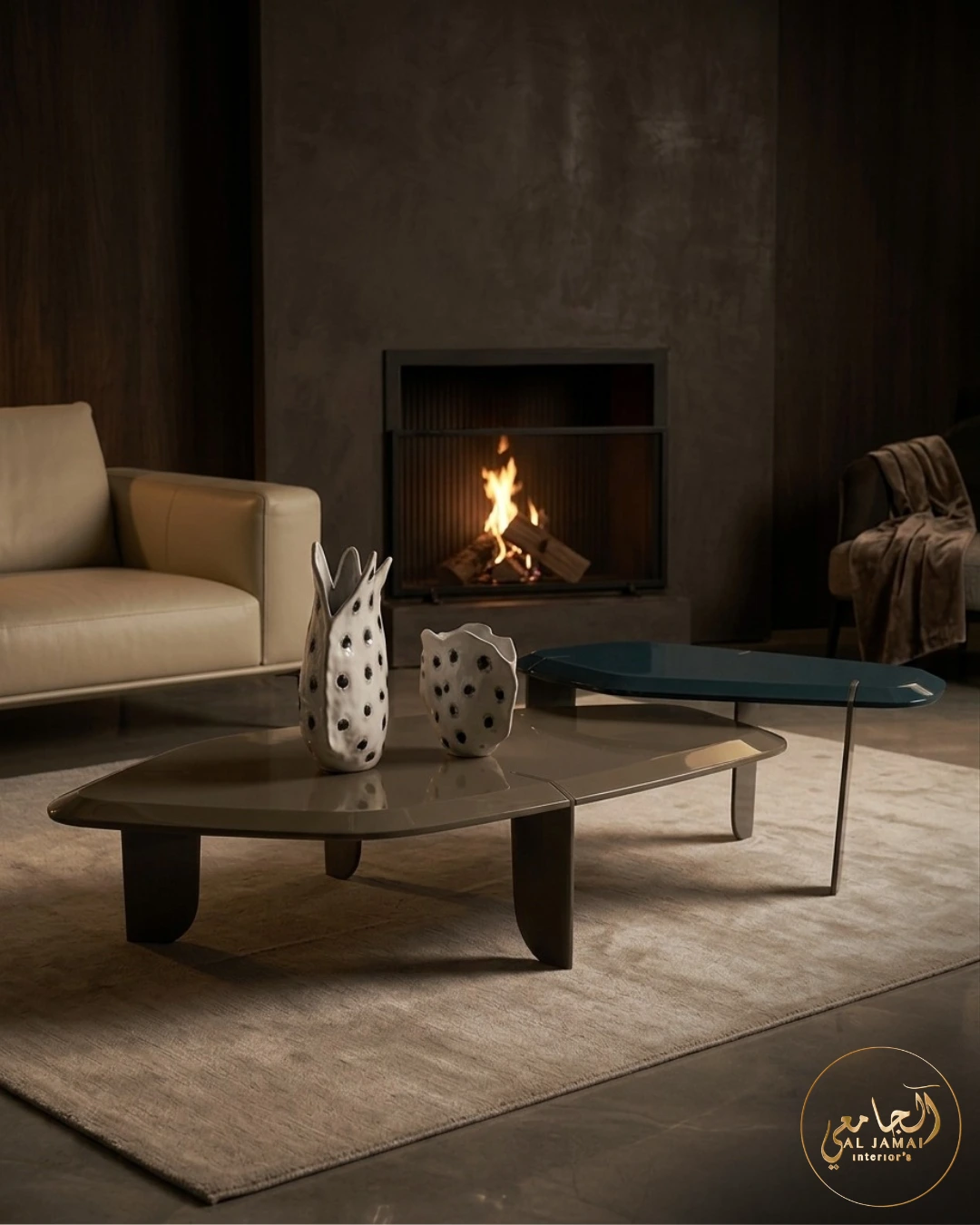 Tables basses galets bois verre