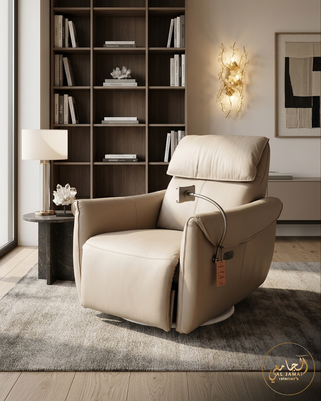 Fauteuil relax cuir beige