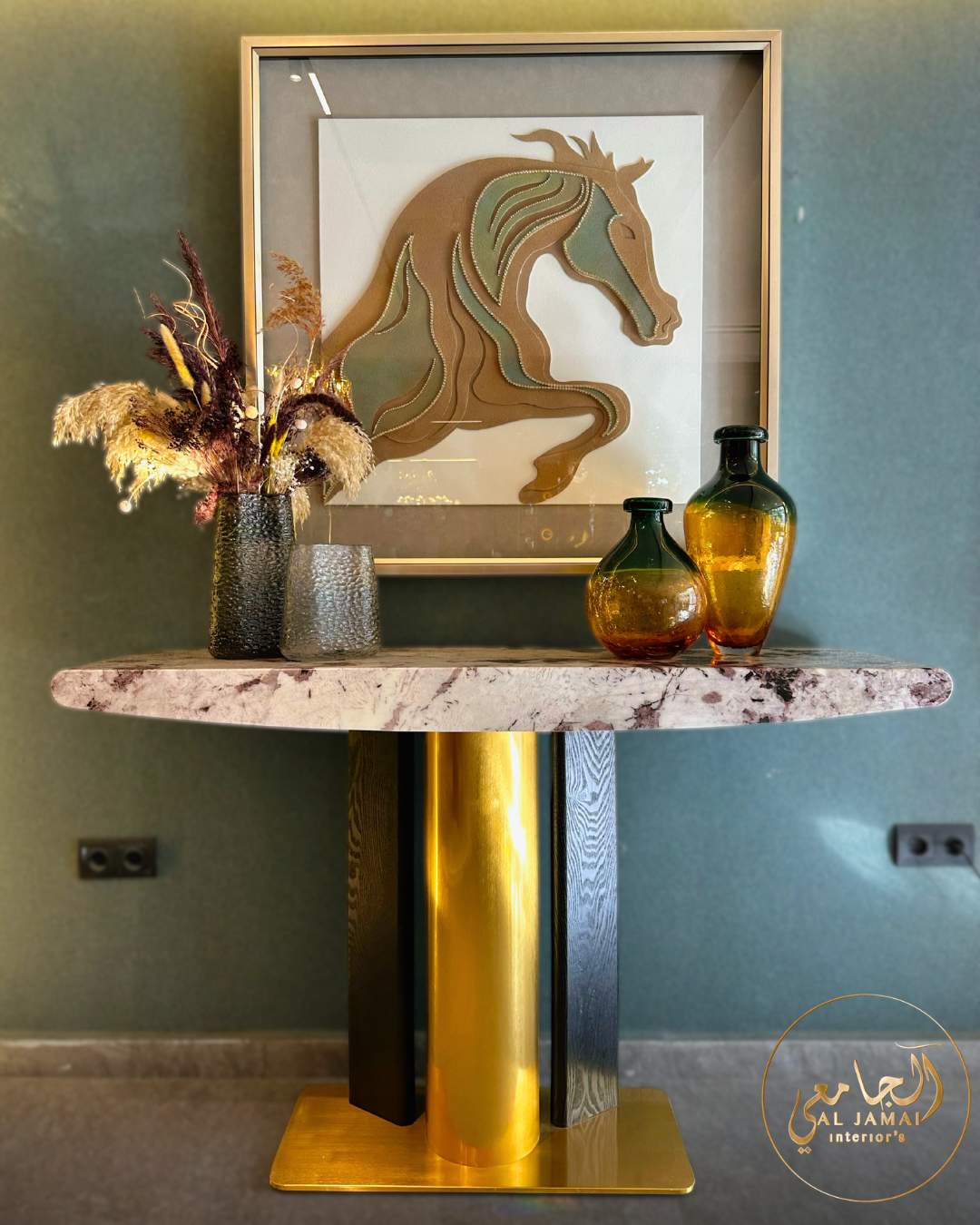 Console ronde marbre dorée